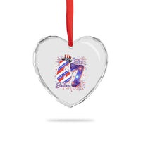 Patriotic Six Seven Heart Crystal Glass Ornament Red White And Blue Fireworks Graphic