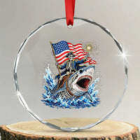 Patriotic Skeleton Pirate Riding Shark Crystal Glass Ornament American Ocean Pride