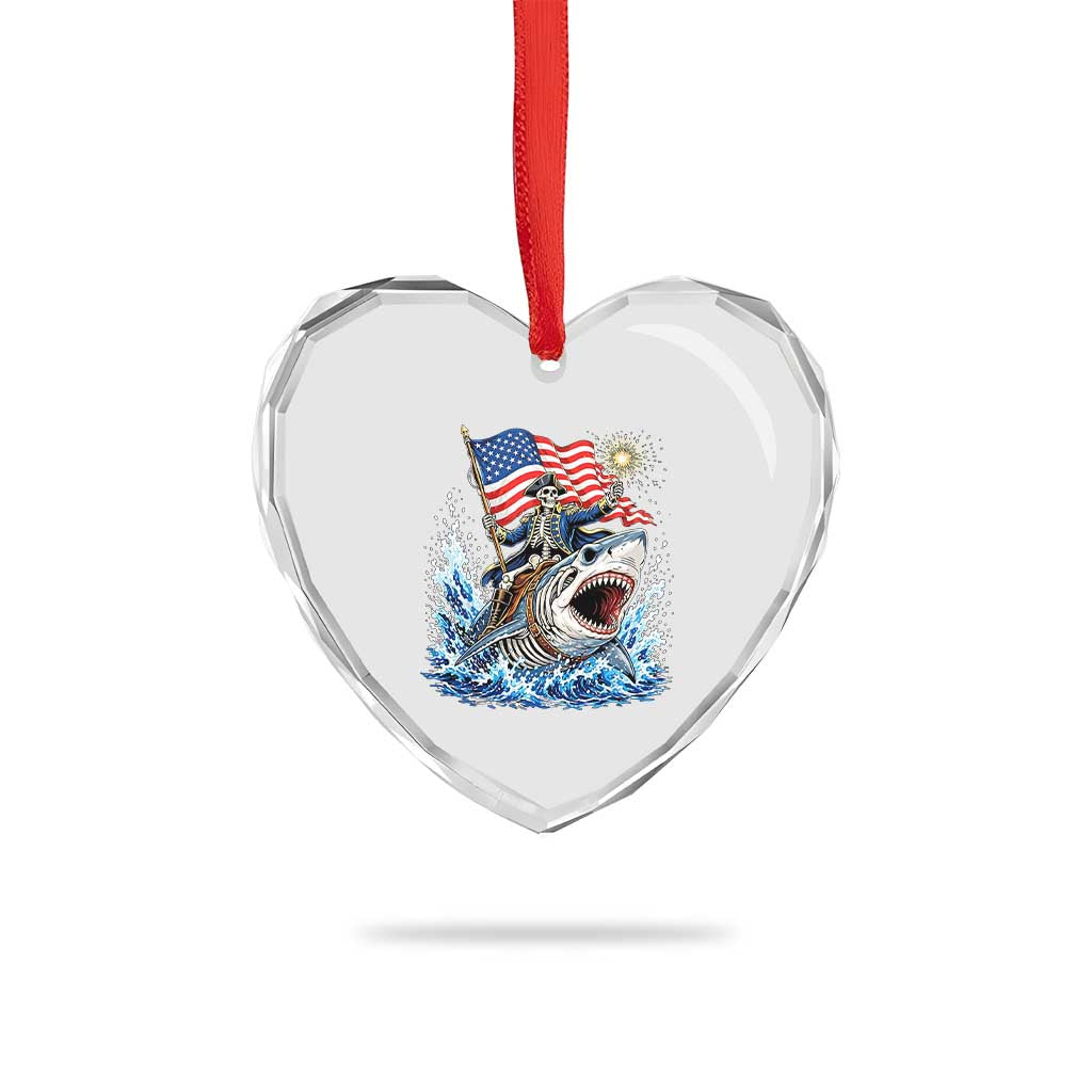 Patriotic Skeleton Pirate Riding Shark Heart Crystal Glass Ornament American Ocean Pride