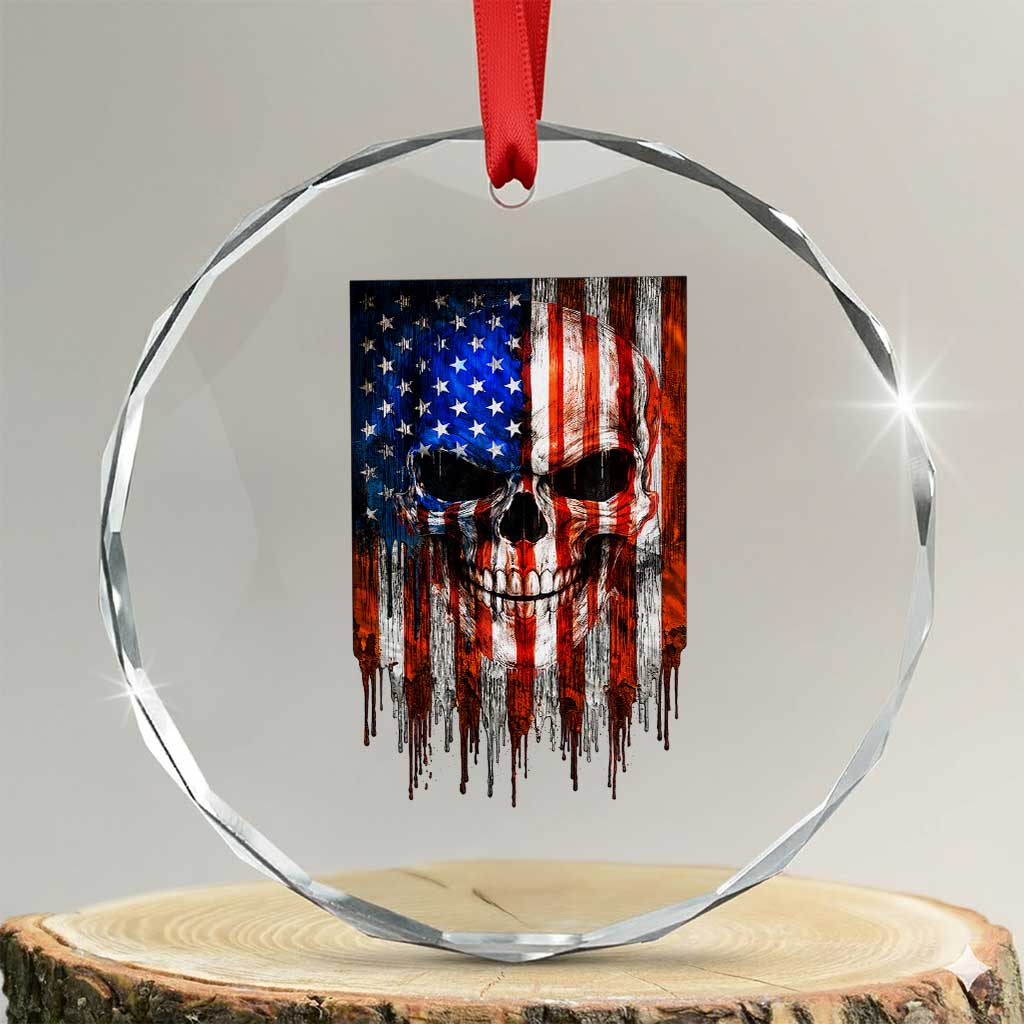 Patriotic Skull American Flag USA Pride Crystal Glass Ornament
