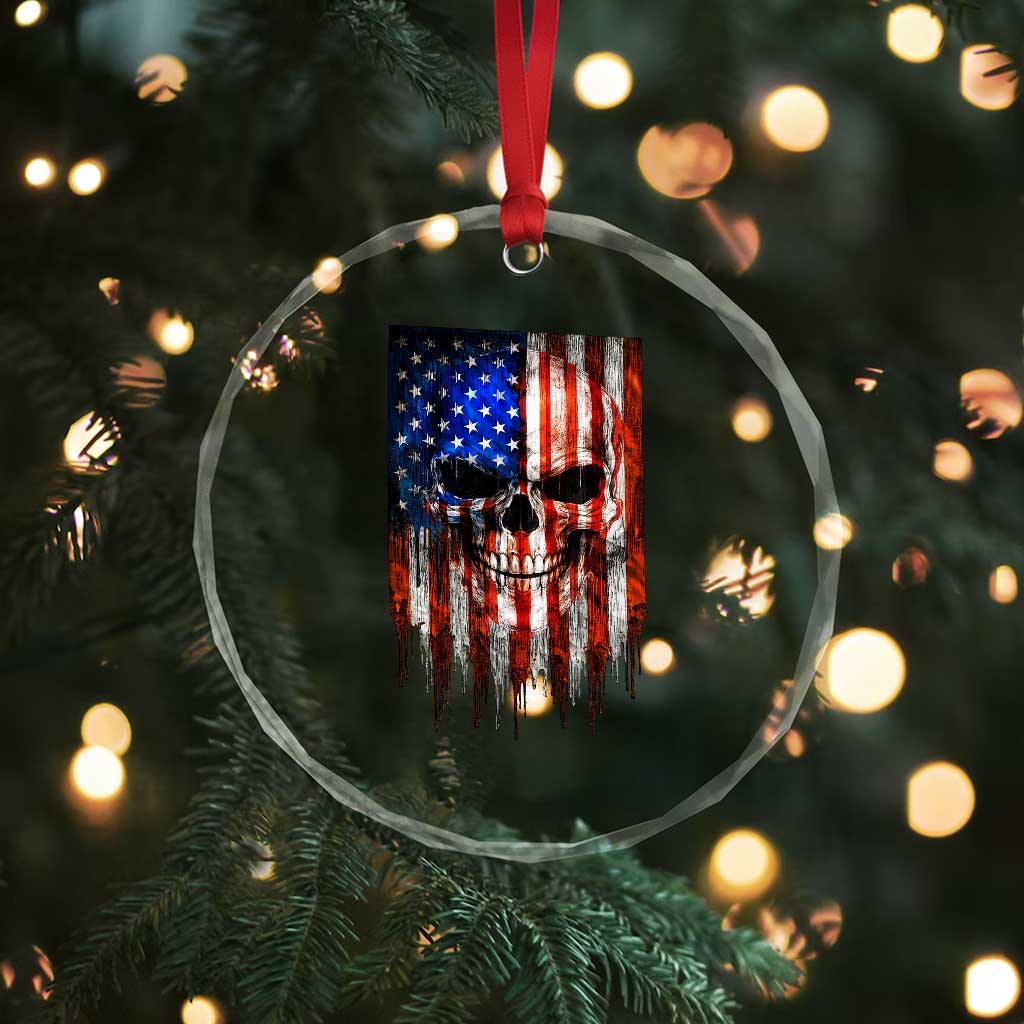 Patriotic Skull American Flag USA Pride Crystal Glass Ornament