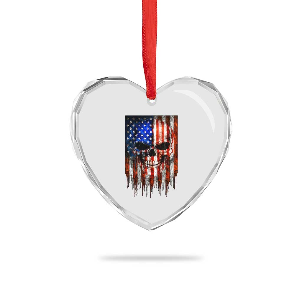 Patriotic Skull American Flag USA Pride Heart Crystal Glass Ornament