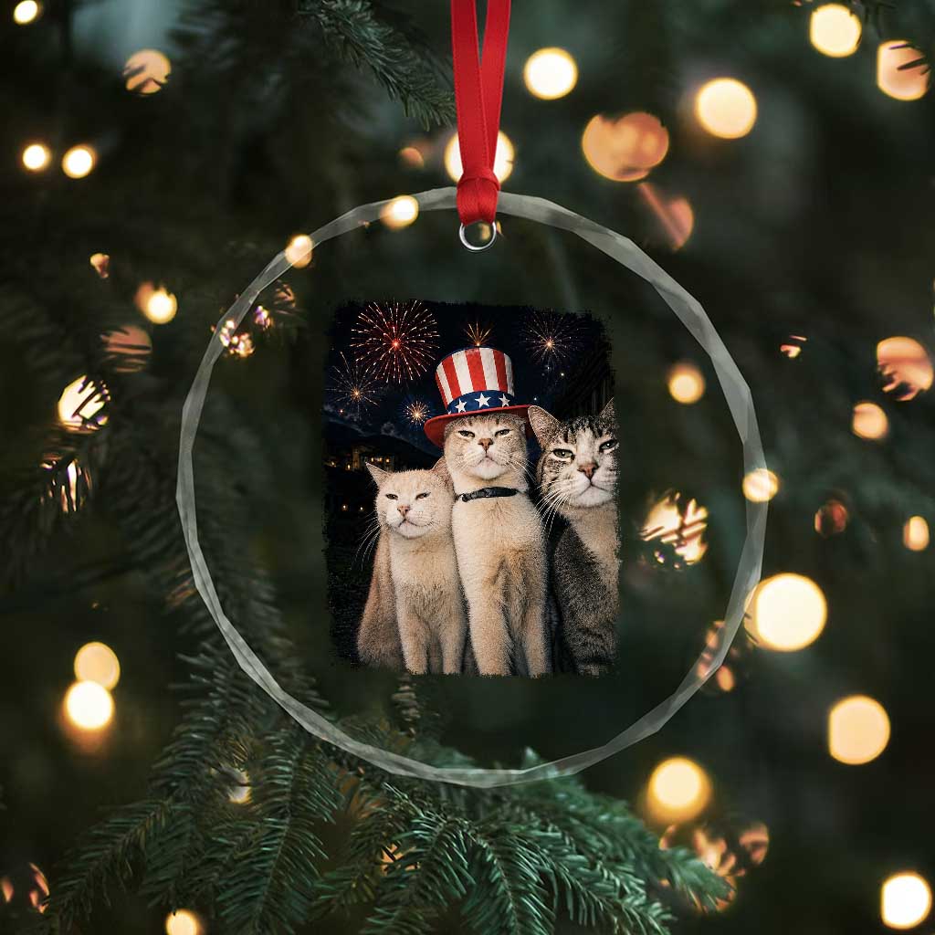 Patriotic Smoking Cat Crystal Glass Ornament Funny American Cat Lover 4th of July