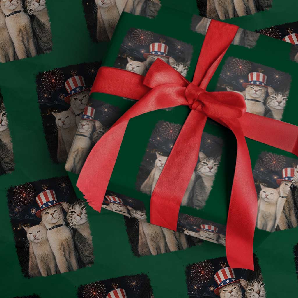 Patriotic Smoking Cat Wrapping Paper Roll Funny American Cat Lover 4th of July