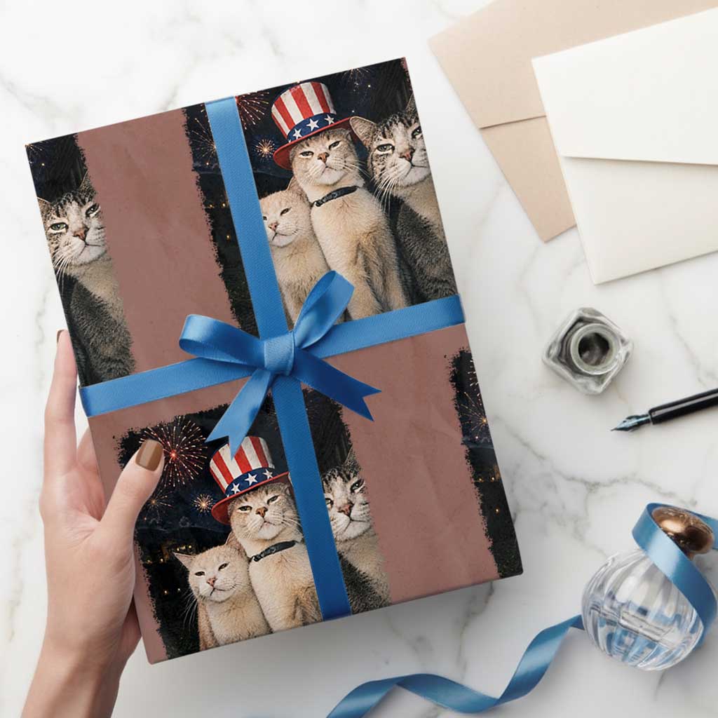 Patriotic Smoking Cat Wrapping Paper Roll Funny American Cat Lover 4th of July