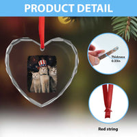 Patriotic Smoking Cat Heart Crystal Glass Ornament Funny American Cat Lover 4th of July