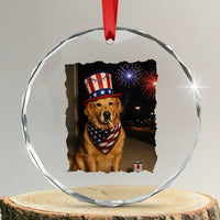 Patriotic Smoking Golden Retriever Crystal Glass Ornament Funny Dog Lover Dad 4th Of July