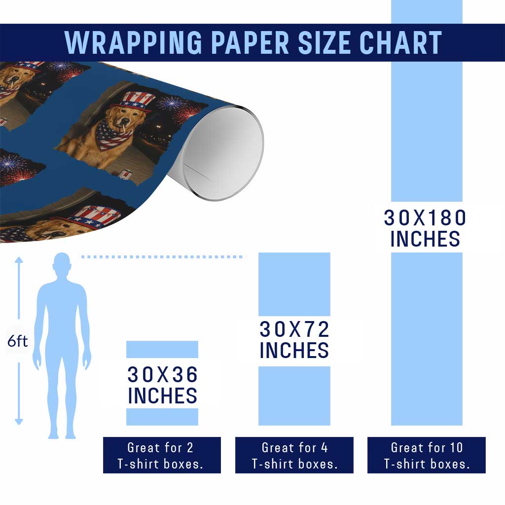 Patriotic Smoking Golden Retriever Wrapping Paper Roll Funny Dog Lover Dad 4th Of July