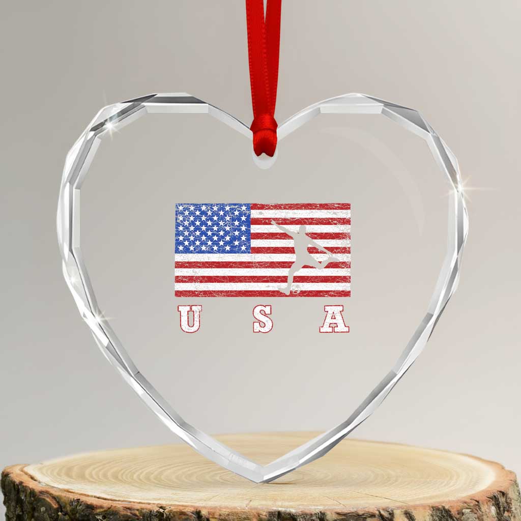 Patriotic Soccer Heart Crystal Glass Ornament USA American Flag Team - Wonder Print Shop