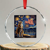 Patriotic Starry Night Cat Crystal Glass Ornament Cat Lover Gift