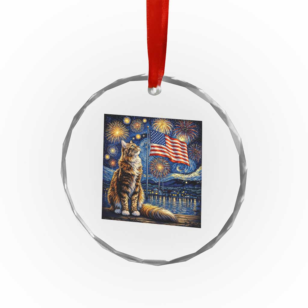 Patriotic Starry Night Cat Crystal Glass Ornament Cat Lover Gift