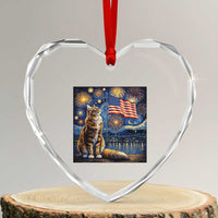 Patriotic Starry Night Cat Heart Crystal Glass Ornament Cat Lover Gift