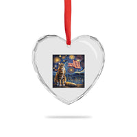 Patriotic Starry Night Cat Heart Crystal Glass Ornament Cat Lover Gift