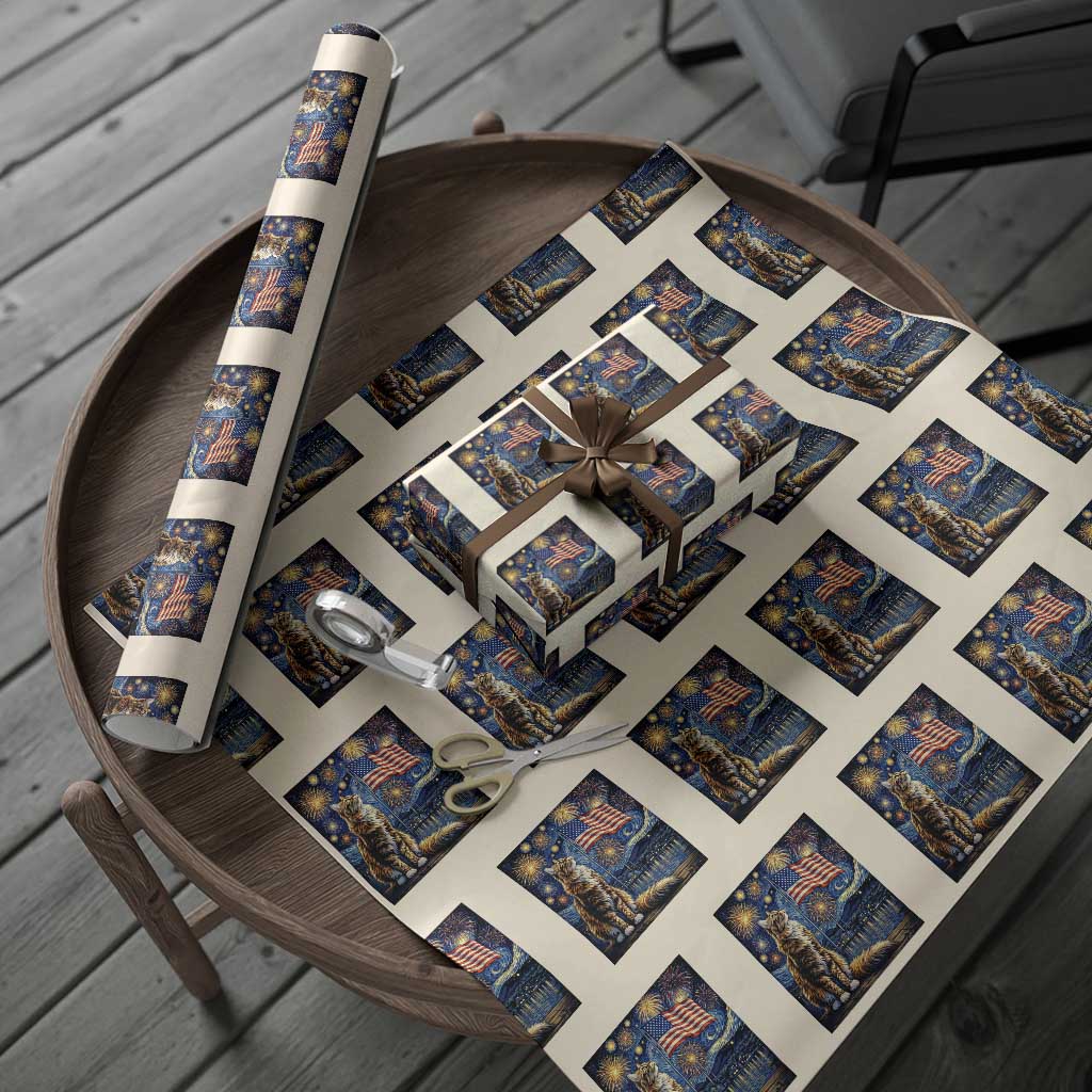 Patriotic Starry Night Cat Wrapping Paper Roll Cat Lover Gift