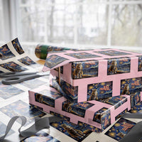 Patriotic Starry Night Cat Wrapping Paper Roll Cat Lover Gift