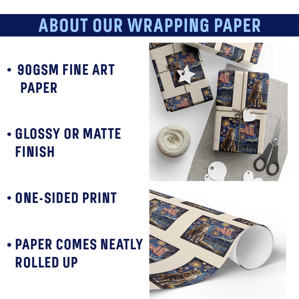 Patriotic Starry Night Cat Wrapping Paper Roll Cat Lover Gift