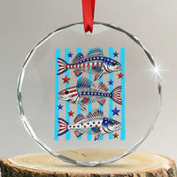 Patriotic Striped Bass Fishing Skeleton Crystal Glass Ornament USA Flag Angler Gift