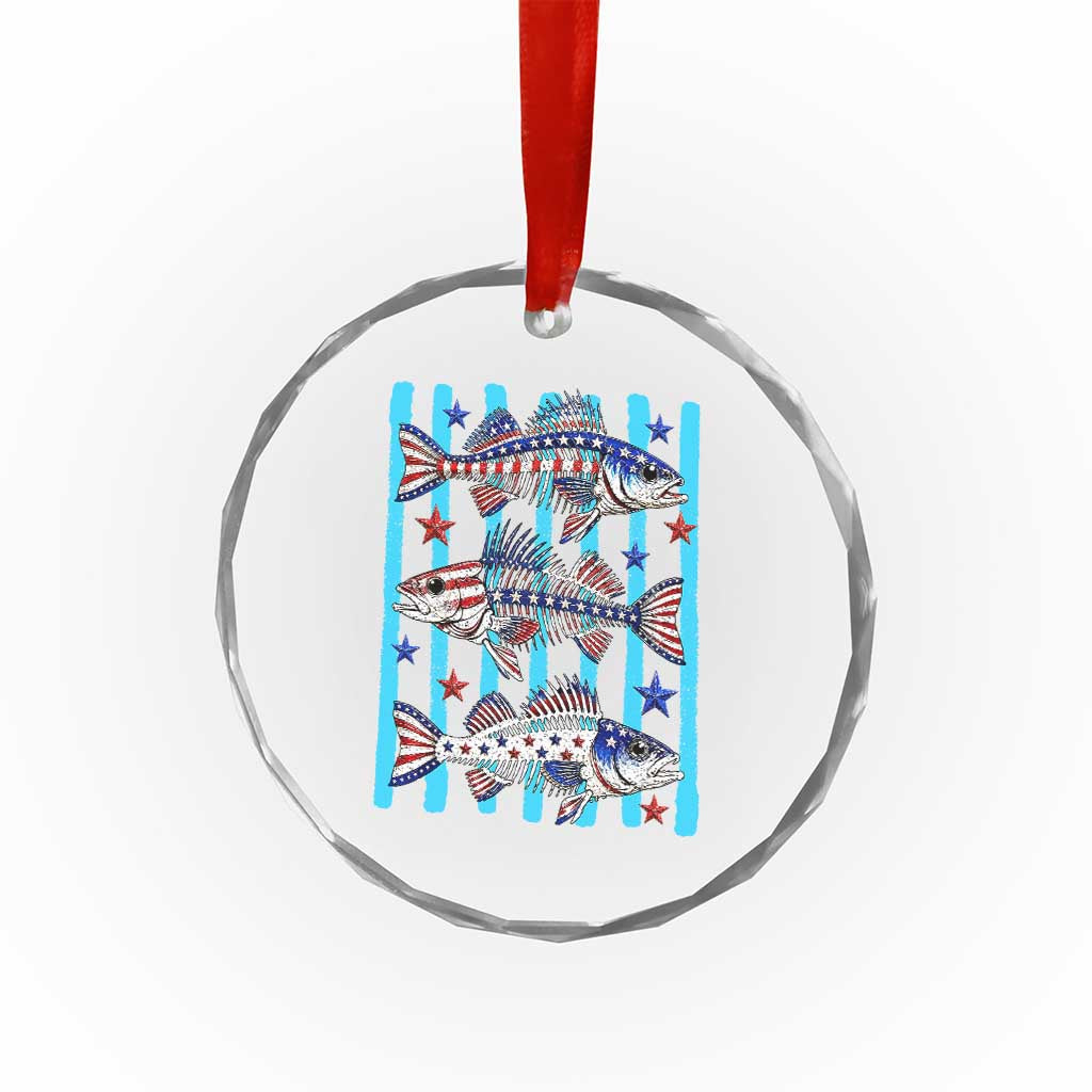 Patriotic Striped Bass Fishing Skeleton Crystal Glass Ornament USA Flag Angler Gift