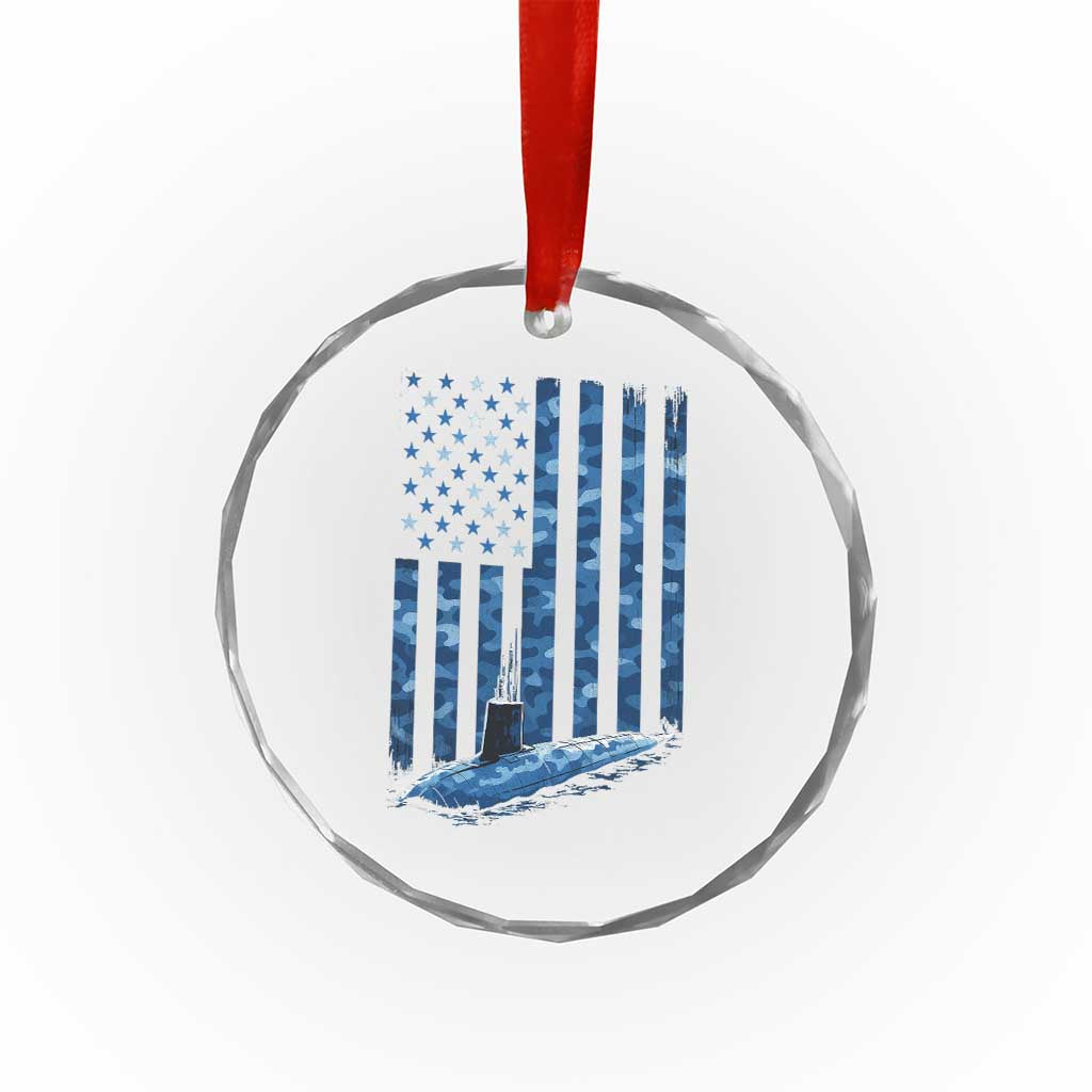 Patriotic Submarine Veteran Crystal Glass Ornament Submariner Vintage Camo American Flag - Wonder Print Shop