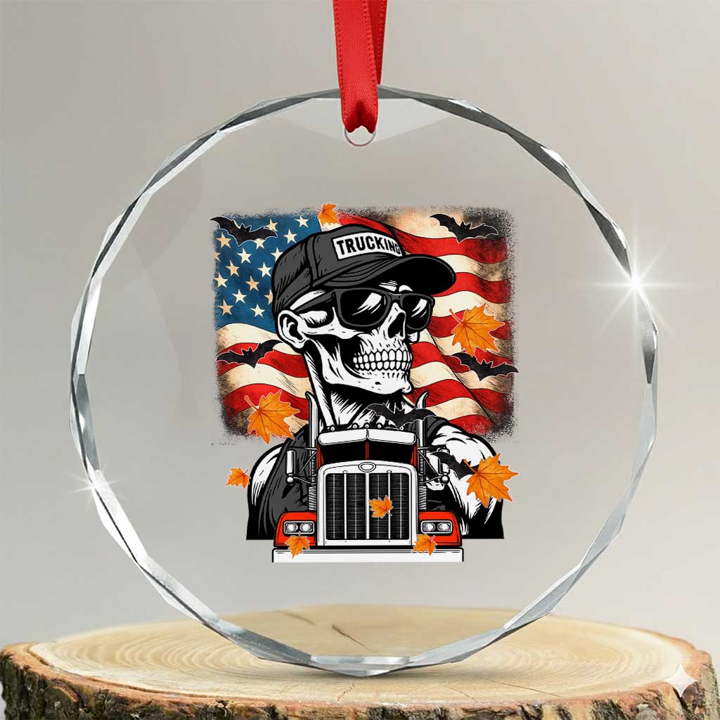 Patriotic Trucker Skeleton American Flag Crystal Glass Ornament - Wonder Print Shop
