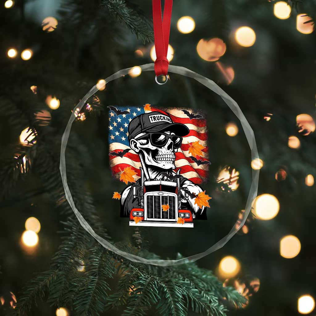 Patriotic Trucker Skeleton American Flag Crystal Glass Ornament - Wonder Print Shop