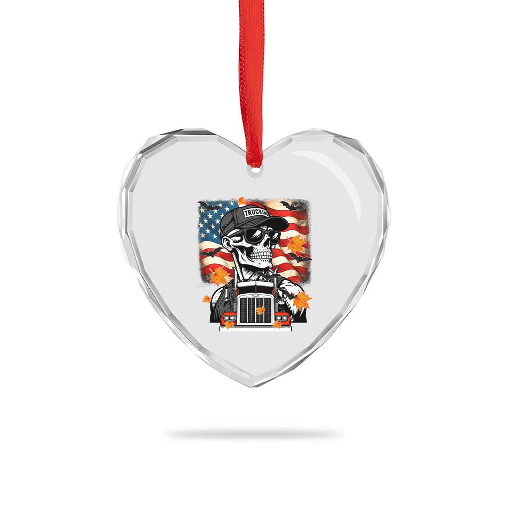Patriotic Trucker Skeleton American Flag Heart Crystal Glass Ornament - Wonder Print Shop