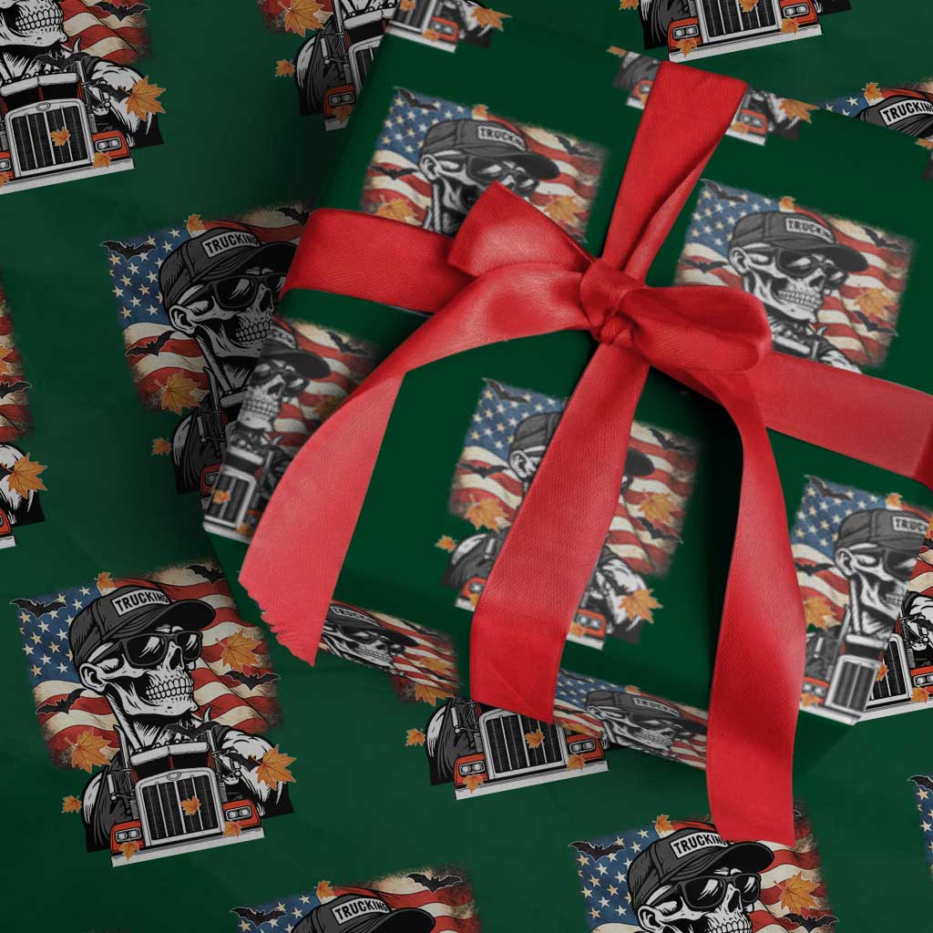 Patriotic Trucker Skeleton American Flag Wrapping Paper Roll - Wonder Print Shop