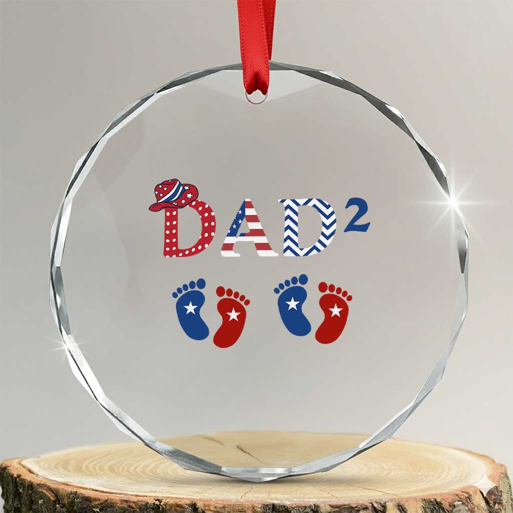Patriotic Twin Dad American Flag Crystal Glass Ornament Father Of Twins USA Gift