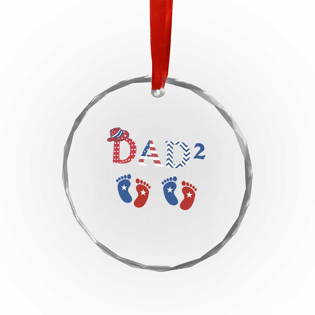 Patriotic Twin Dad American Flag Crystal Glass Ornament Father Of Twins USA Gift