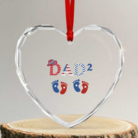 Patriotic Twin Dad American Flag Heart Crystal Glass Ornament Father Of Twins USA Gift