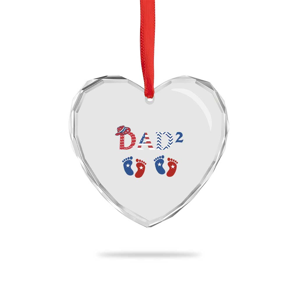 Patriotic Twin Dad American Flag Heart Crystal Glass Ornament Father Of Twins USA Gift