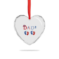 Patriotic Twin Dad American Flag Heart Crystal Glass Ornament Father Of Twins USA Gift