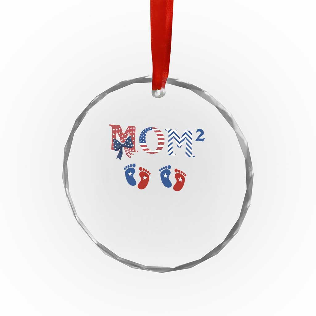 Patriotic Twin Mom Announcement American Flag Gift Crystal Glass Ornament