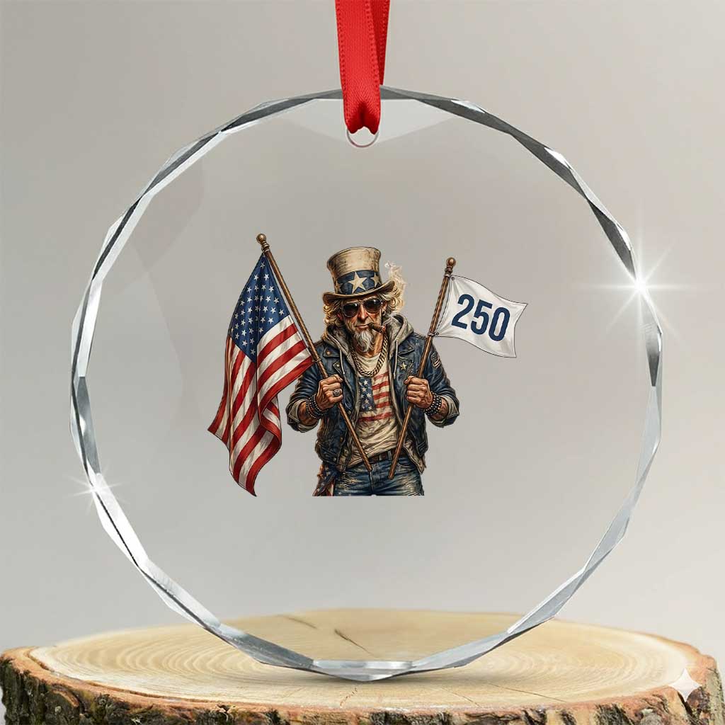 Patriotic Uncle Sam Celebrating 250 Years America Crystal Glass Ornament