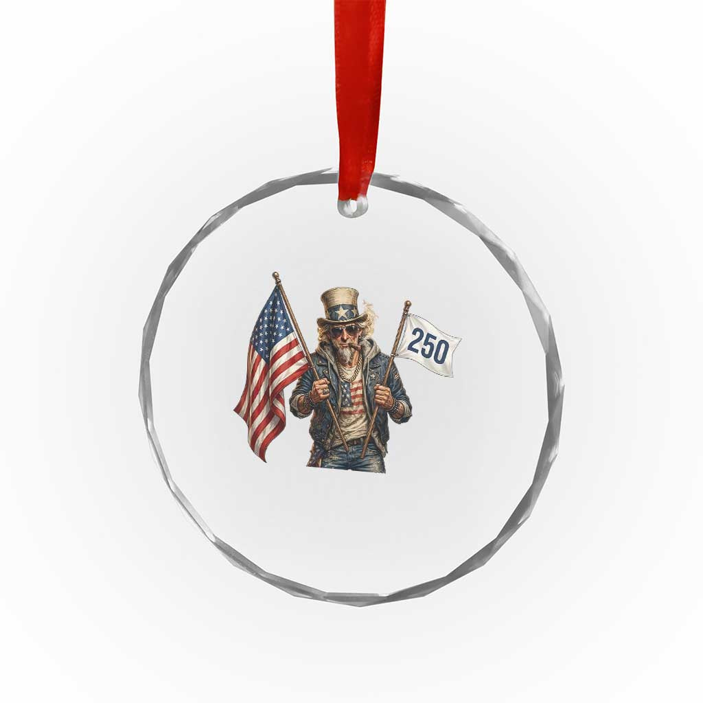 Patriotic Uncle Sam Celebrating 250 Years America Crystal Glass Ornament