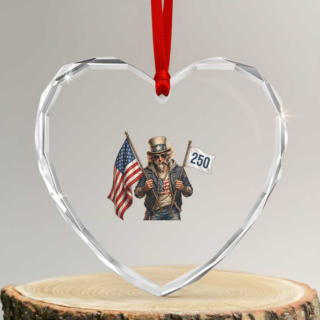 Patriotic Uncle Sam Celebrating 250 Years America Heart Crystal Glass Ornament