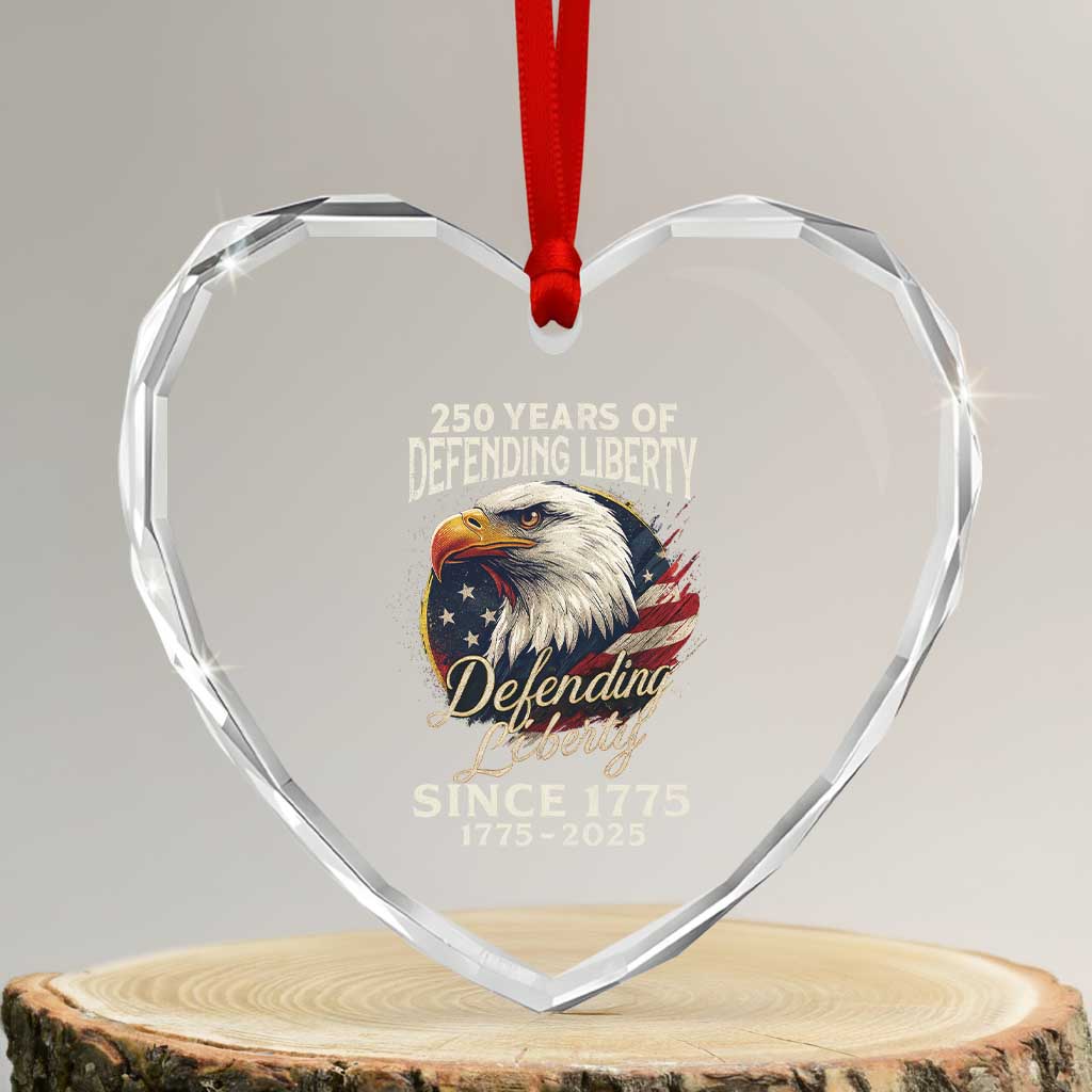 Patriotic USA Army Military 250th Anniversary Heart Crystal Glass Ornament 250 Years Of Defending Liberty Since 1775 - Wonder Print Shop