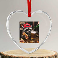 Patriotic USA Raccoon Drinking Beer Heart Crystal Glass Ornament 4th of July Meme
