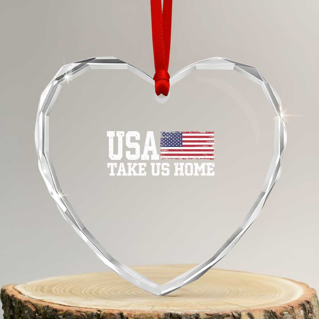 Patriotic USA Soccer Fan Heart Crystal Glass Ornament Take Us Home Game Day