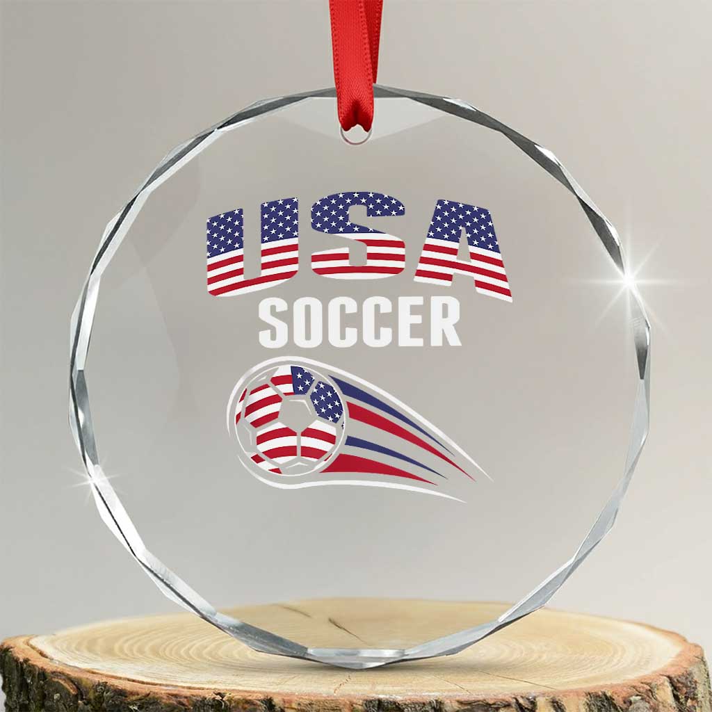 Patriotic USA Soccer Stars and Stripes Graphic Crystal Glass Ornament American Football Fan Game Day Spirit