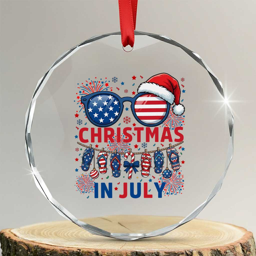 Patriotic USA Sunglasses Christmas In July Graphic Crystal Glass Ornament
