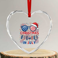 Patriotic USA Sunglasses Christmas In July Graphic Heart Crystal Glass Ornament