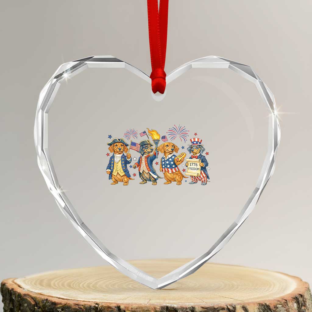 Patriotic Wiener Dog 250th Anniversary Heart Crystal Glass Ornament Dachshund Lover Gift