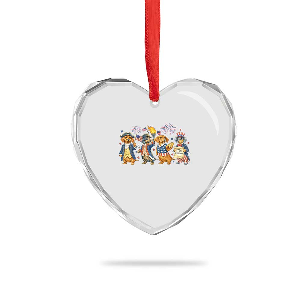 Patriotic Wiener Dog 250th Anniversary Heart Crystal Glass Ornament Dachshund Lover Gift