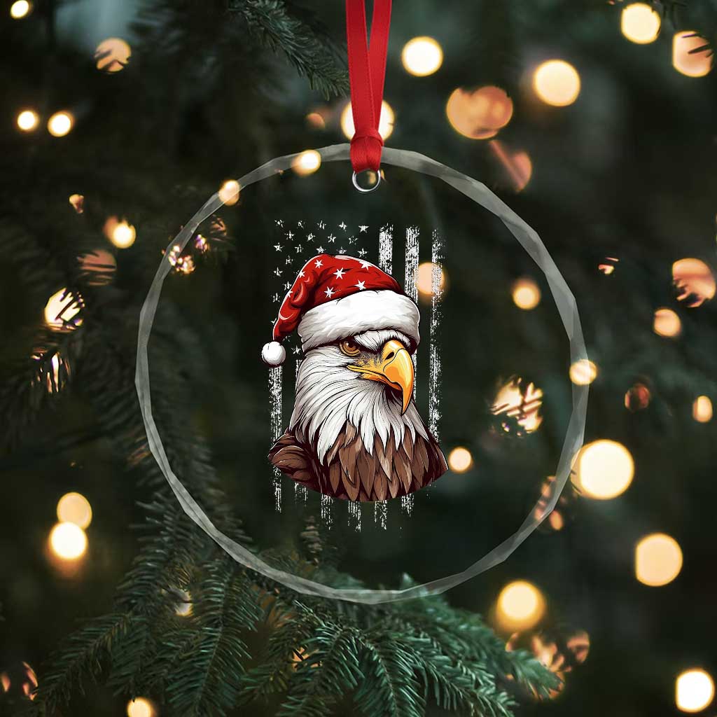 Patriotic Xmas Crystal Glass Ornament Santa Bald Eagle USA Flag Xmas TS09