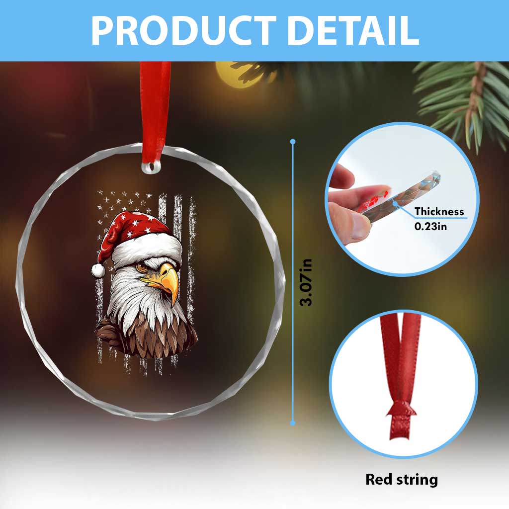Patriotic Xmas Crystal Glass Ornament Santa Bald Eagle USA Flag Xmas TS09