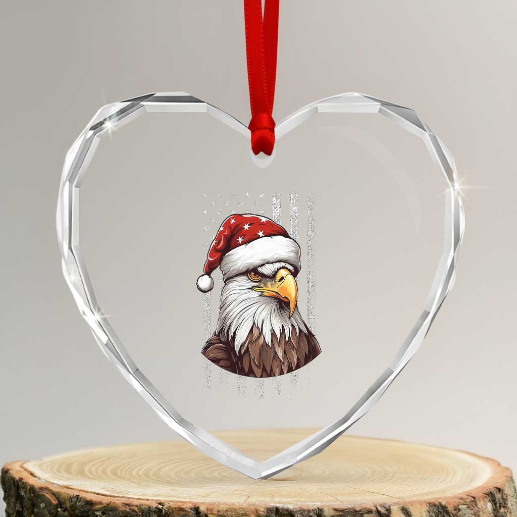 Patriotic Xmas Heart Crystal Glass Ornament Santa Bald Eagle USA Flag Xmas - Wonder Print Shop