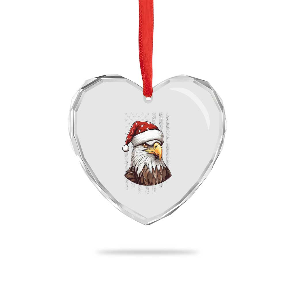 Patriotic Xmas Heart Crystal Glass Ornament Santa Bald Eagle USA Flag Xmas - Wonder Print Shop