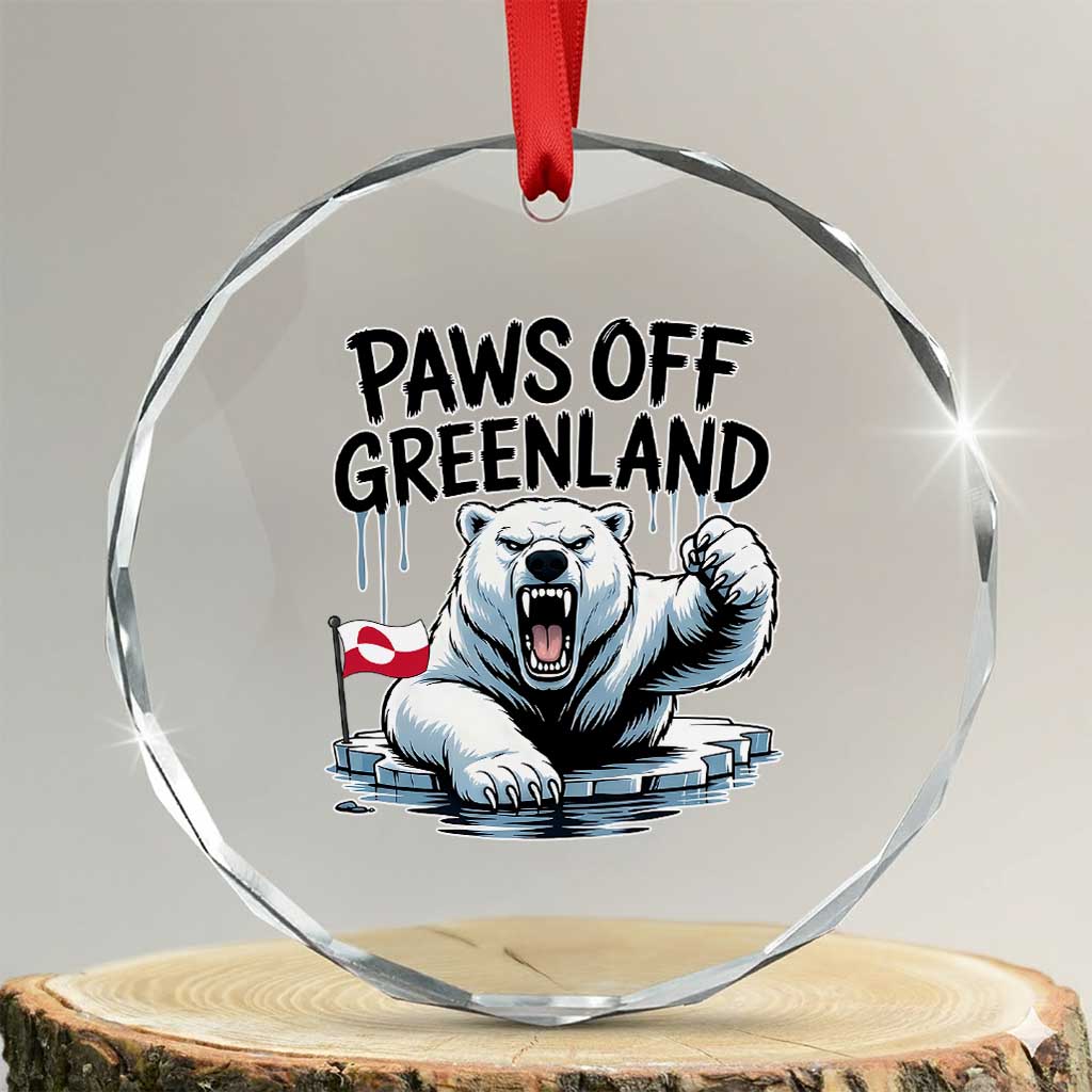 Paws Off Greenland Crystal Glass Ornament Resist Polar Bear Political Satire