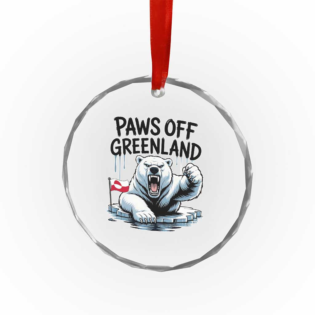 Paws Off Greenland Crystal Glass Ornament Resist Polar Bear Political Satire